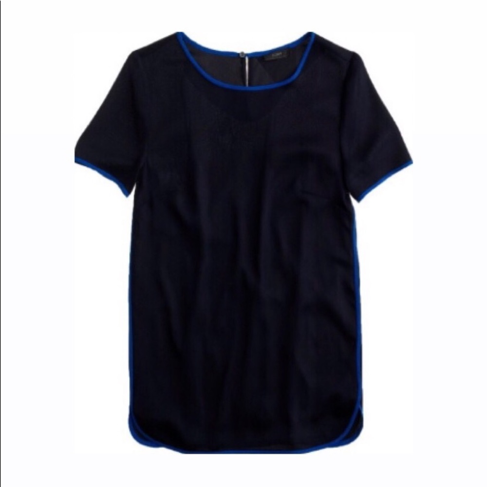 J Crew Tipped Silk Navy & Black Blouse